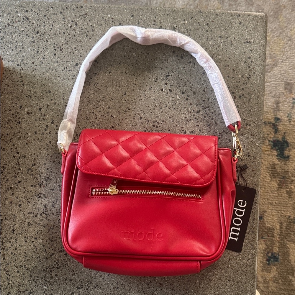 Moda International Quilted Flap Shoulder Bag in Red with Gold Hardware
